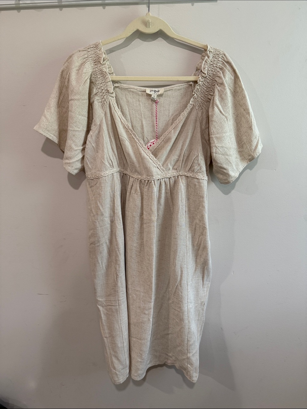 Umgee Cream V-Neck Puff Sleeve Midi Dress
